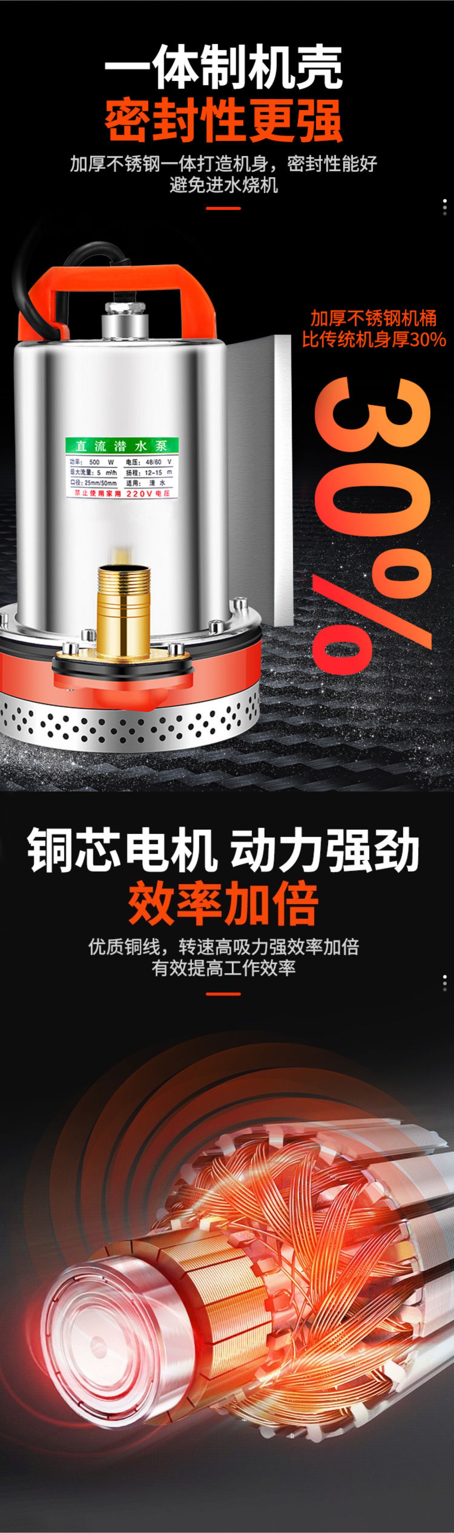 直流潜水泵12V24V48V60V72V抽水泵农用抽水机灌溉