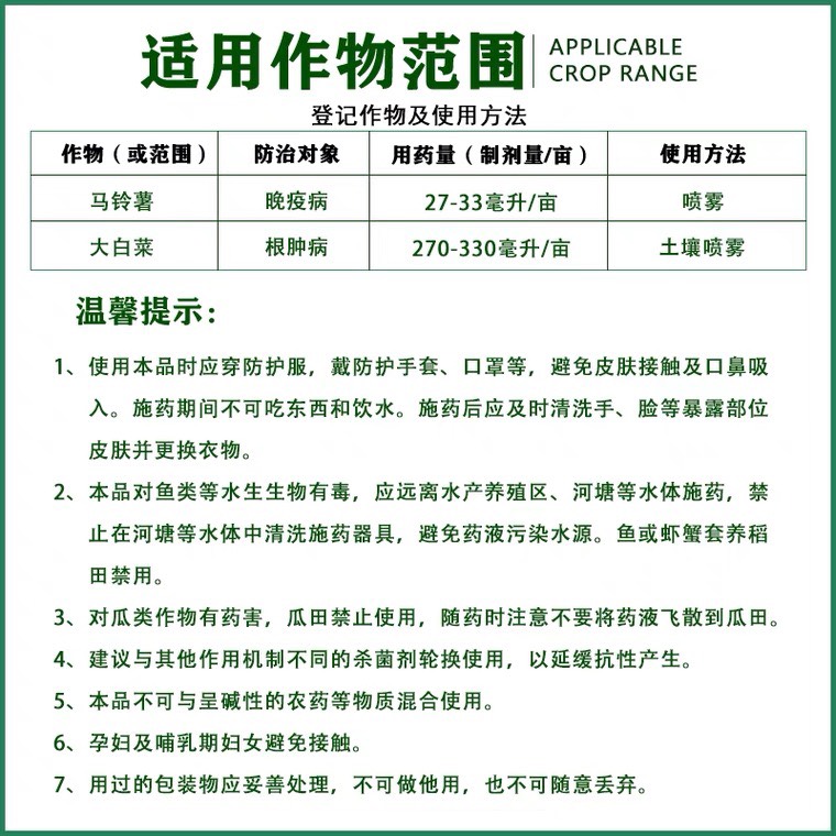 邹平邦露50%氟啶胺氟啶胺大白菜马铃薯晚疫病根肿病晚农药杀菌