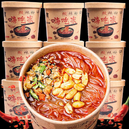 焦作酸辣粉厂家直销八零食堂嗨吃家酸辣粉132克大桶一整箱批发