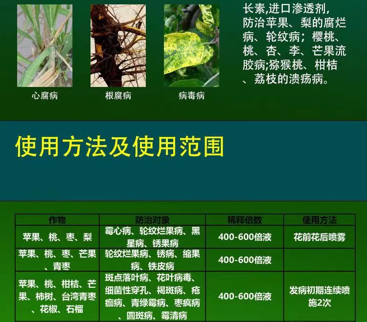 辛菌胺醋酸盐辛菌安穿孔流胶溃疡病细菌农药果树蔬菜杀菌剂农药