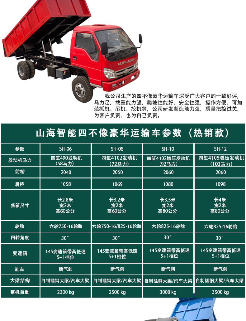 豪华型四不像运输车，爬山虎自卸车马力强动力大可承载6-12吨