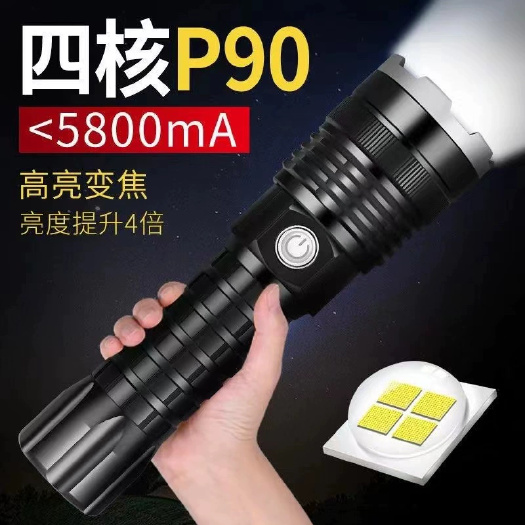 余姚市新款P90强光手电筒LED伸缩变焦手电筒户外露营照明便携式