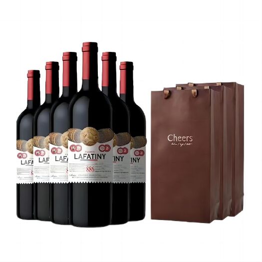 龙口市法国原干红葡萄酒红酒6支装送3个手提丝绒礼袋商务浓郁优质