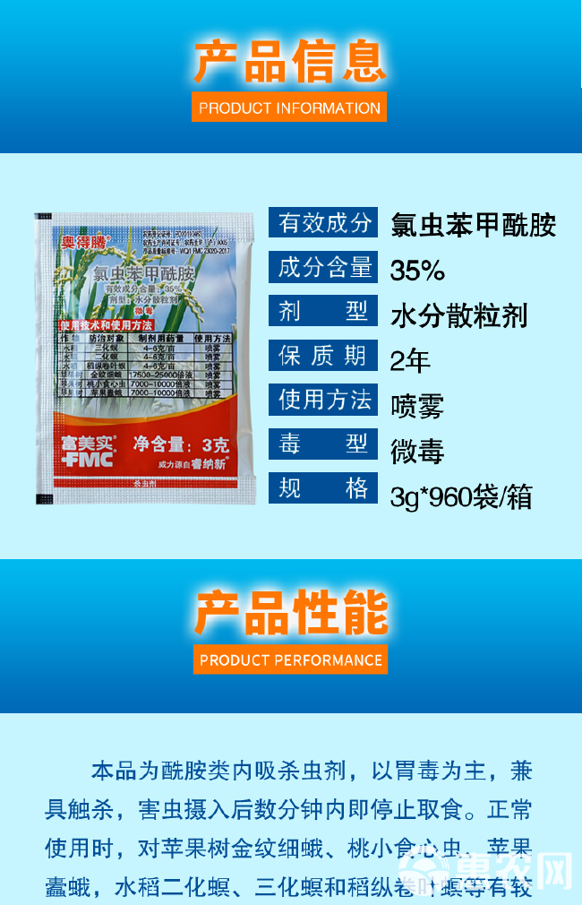 富美实奥得腾35%氯虫苯甲酰胺水稻三化螟苹果树金纹细蛾杀虫剂