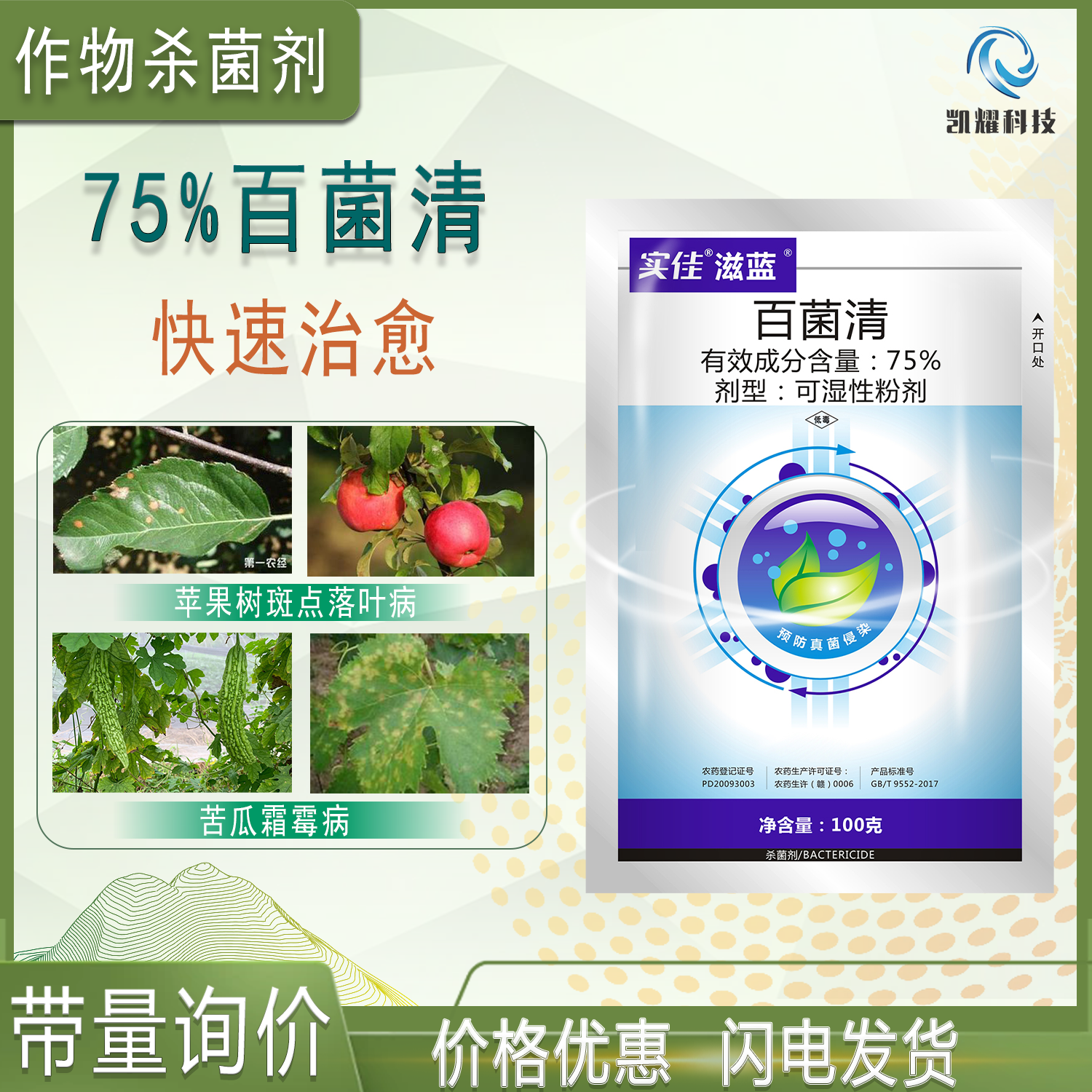 75%蓝粉百菌清蔬菜果树花卉霜霉白粉炭疽病早疫病叶斑病杀菌剂