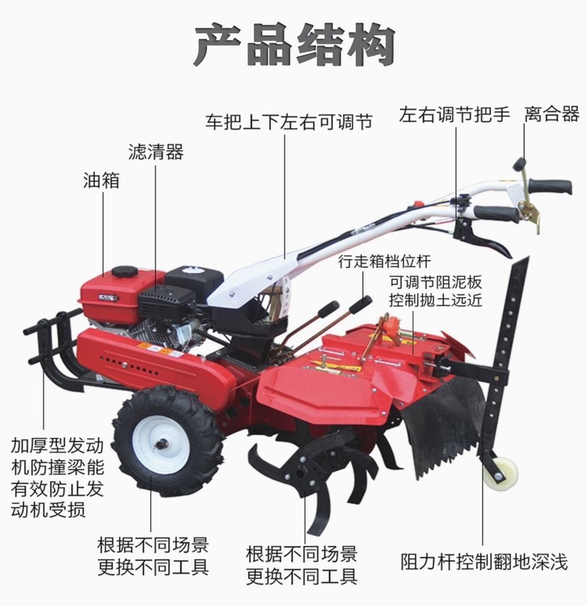  农用多功能四驱小型柴油汽油微耕机手扶拖拉旋耕机除草开沟耕地机