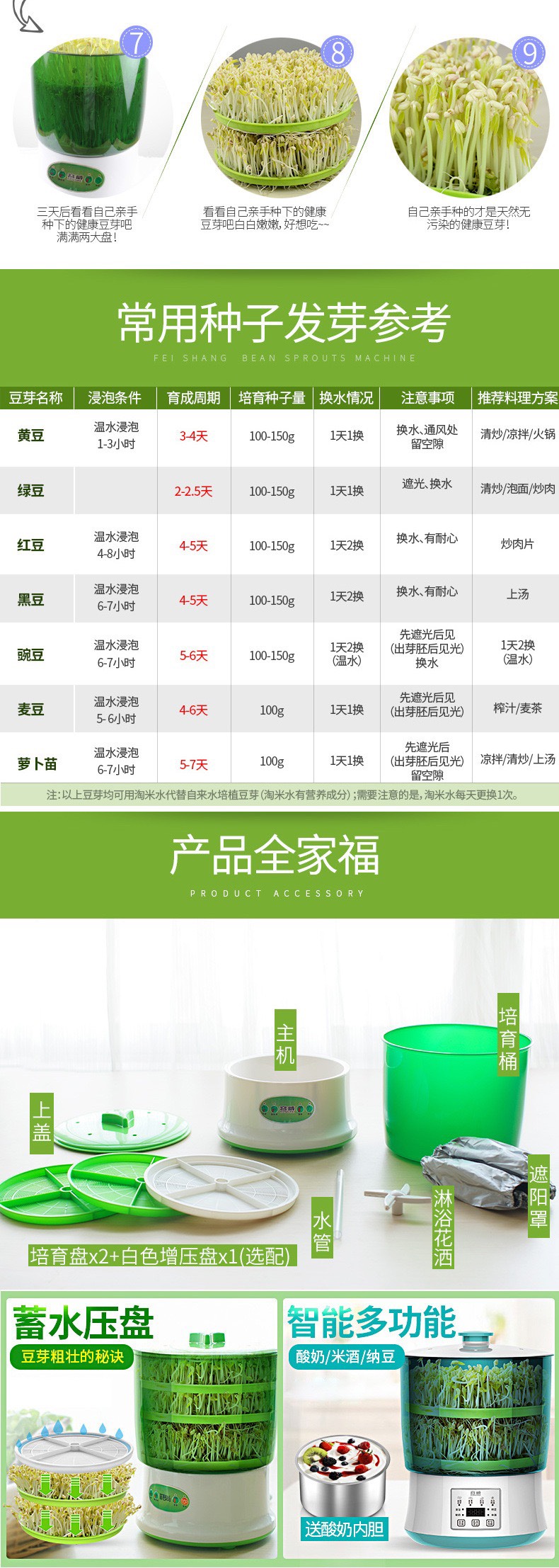 豆芽机  〔包邮〕家用全自动大容量智能发芽盆自制小型生绿豆