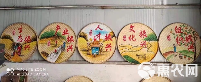 手绘竹制品竹筛圆簸箕画彩绘餐厅面店墙面挂画