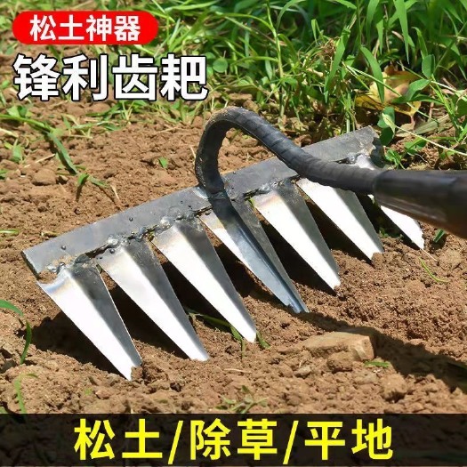 六齿锄头锄草筢子新款松土除草耙子开荒翻土双层焊接农用工具