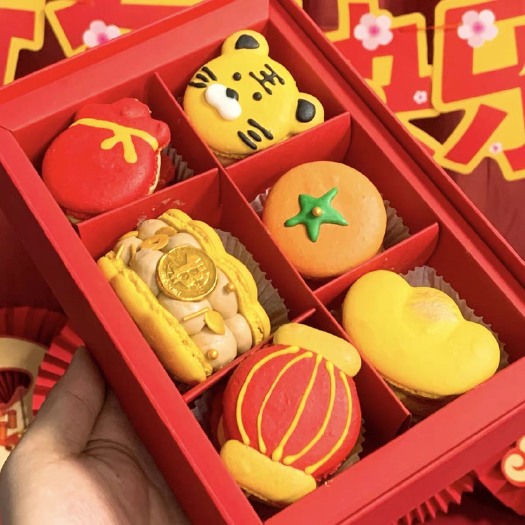 重庆市胖马卡龙虎年2022新年红色礼盒，卡通可爱，烘焙甜品夹心饼干