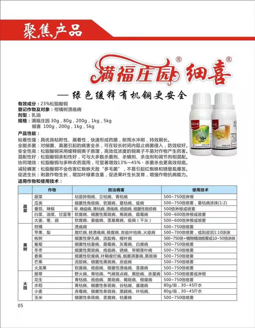 满福庄园23%松脂酸铜 柑橘溃疡病青枯病根腐病真**病害