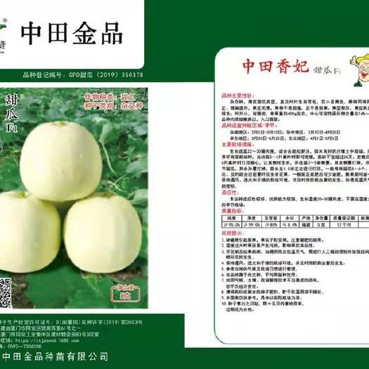 平远县中田香妃杂交一代甜瓜种子 果形端正光滑不裂果400-450克