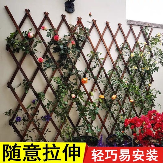 长沙 户外防腐木栅栏伸缩实木篱笆爬藤架花园围栏护栏墙面装饰网格花架
