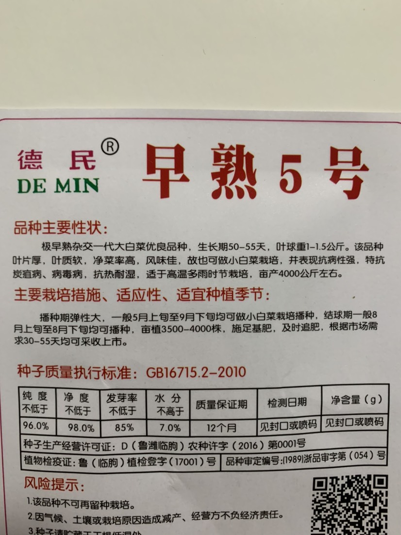 早熟5号白菜种子50天耐高温早熟抗病娃娃菜籽四季小白菜蔬菜种