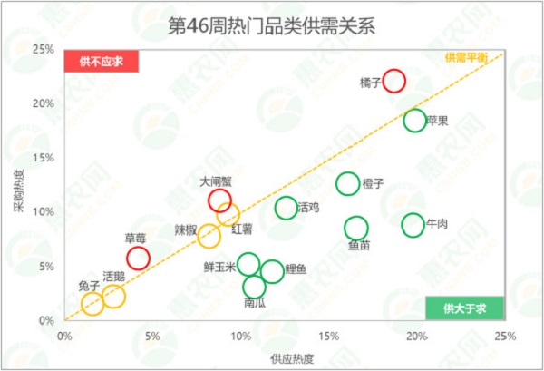 2024年第46周热搜农产品行情：草莓热度成增长黑马，活鸡价格微幅上调，橙子行情涨“声”一片