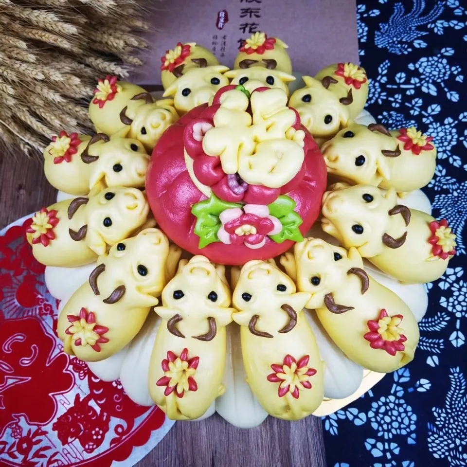威海胶东手工花饽饽馍馍花式馒头牛年面食 金牛纳福礼盒6.8斤